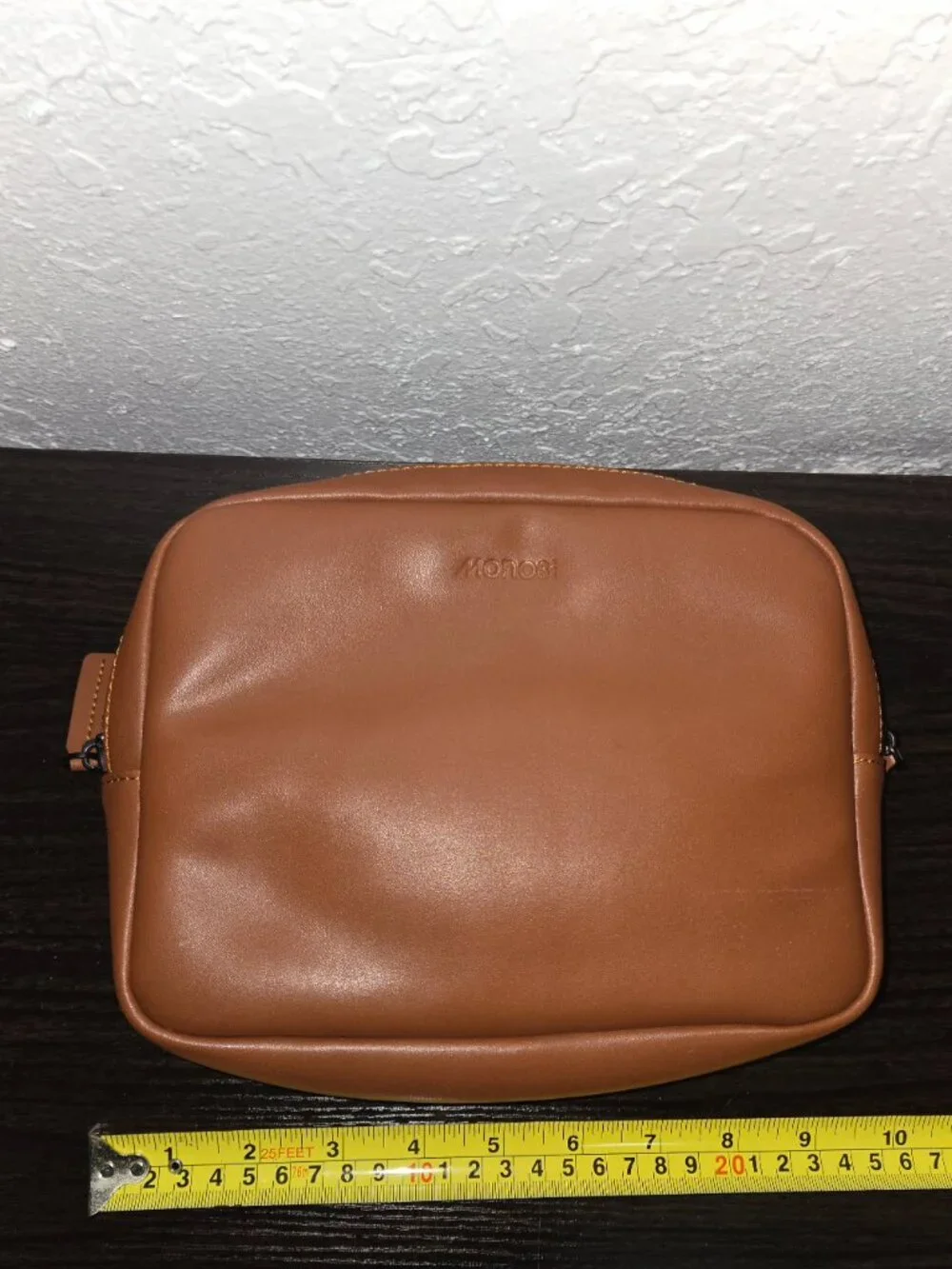 Monos Metro Vegan Leather Cosmetic Toiletry Case Saddle Tan Travel Bag EUC